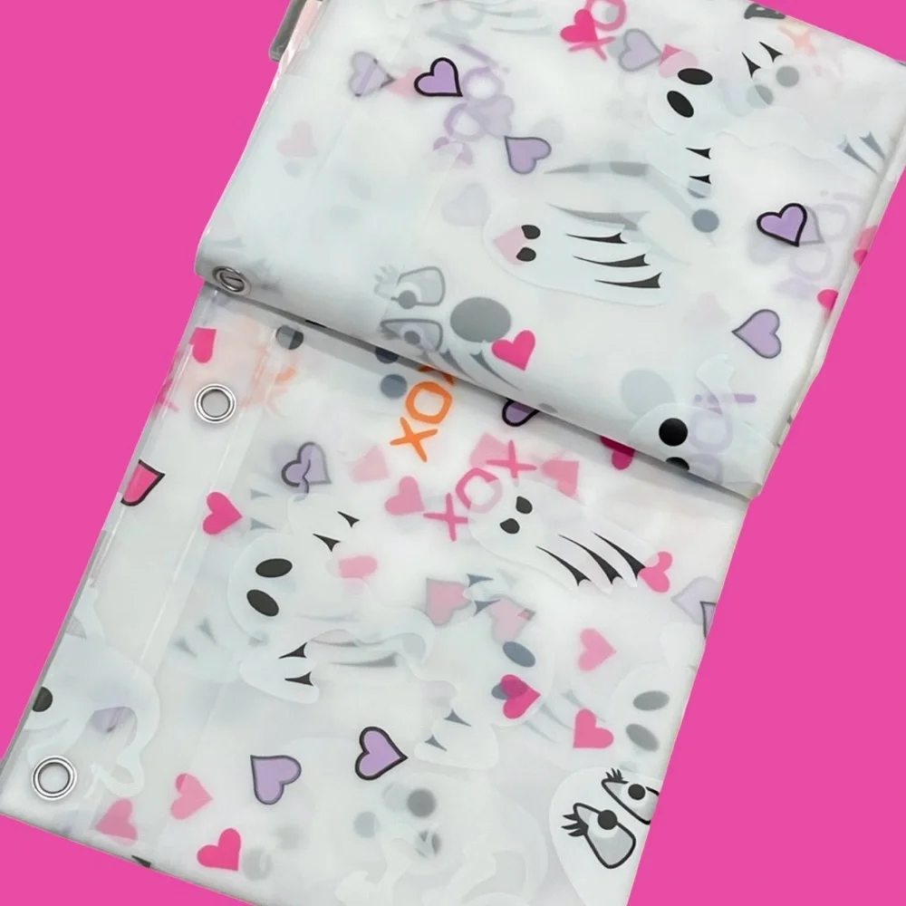 Betsey Johnson NWT Pink Purple Heart Ghost Halloween PEVA Shower Curtain